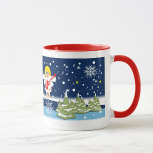 Cute Angels, Snow and Custom Text mug