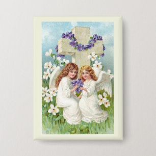 Cute Angels With Cross And Flowers