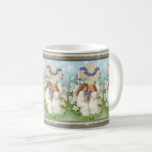 Cute Angels With Cross And Flowers Coffee Mug