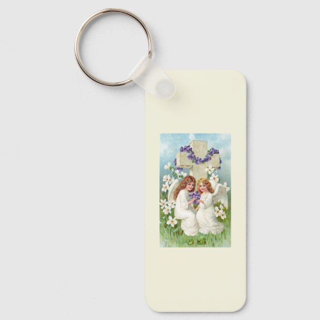 Cute Angels With Cross And Flowers  Key Ring (Front)