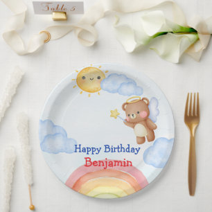 Cute Angle teddy bear wing Birthday Party Paper Plate