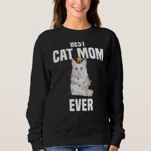 Cute Angora Cat with Fairy Lights Best Cat Mum Eve Sweatshirt
