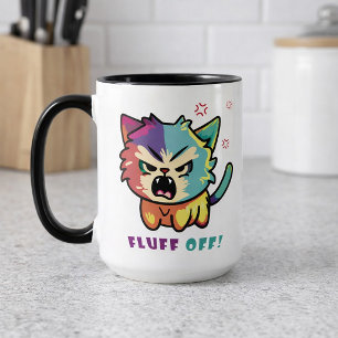 Cute angry cat hissing Fluff Off. Mug