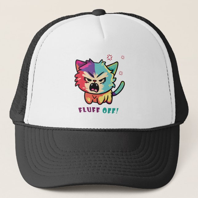 Cute angry cat hissing Fluff Off. Trucker Hat (Front)
