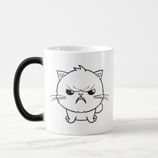 Cute angry cat hissing. magic mug (Left)