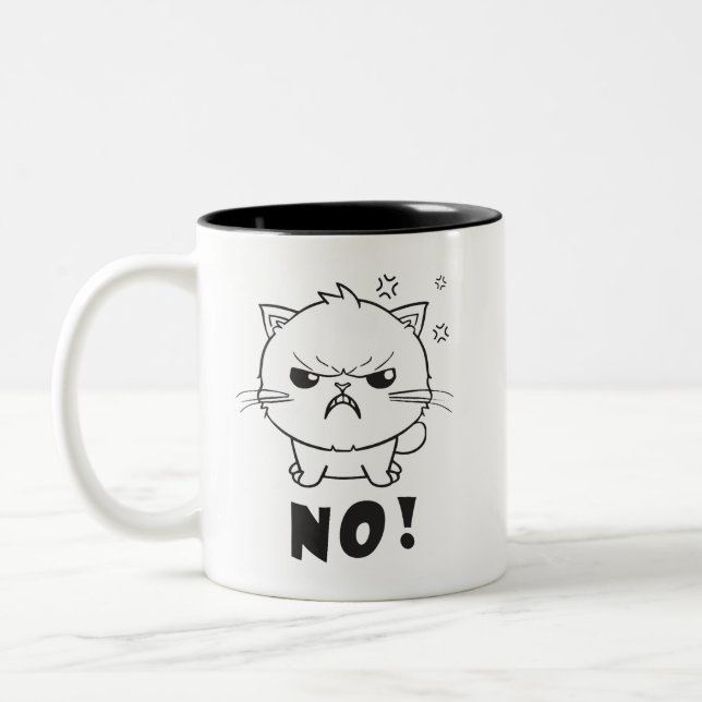 Cute angry cat hissing No. Two-Tone Coffee Mug (Left)