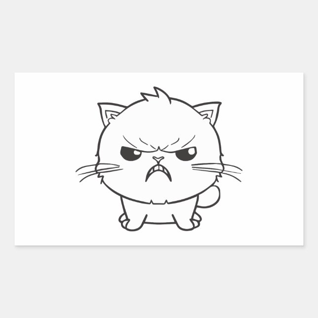 Cute angry cat hissing. rectangular sticker (Front)