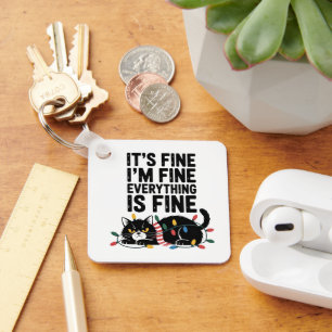 Cute Angry Cat Holiday Scarf Lights Snarky Saying Key Ring