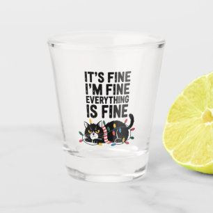 Cute Angry Cat Holiday Scarf Lights Snarky Saying Shot Glass