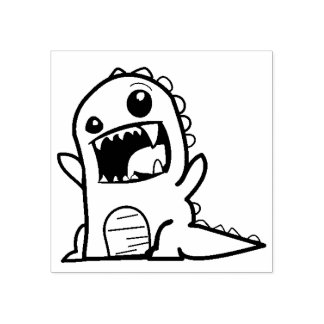 Cute angry dinosaur cartoon rubber stamp