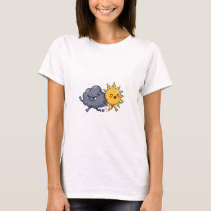 Cute Angry Grey Rain Cloud Chasing Happy Smiling T-Shirt