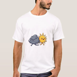 Cute Angry Grey Rain Cloud Chasing Happy Smiling T-Shirt
