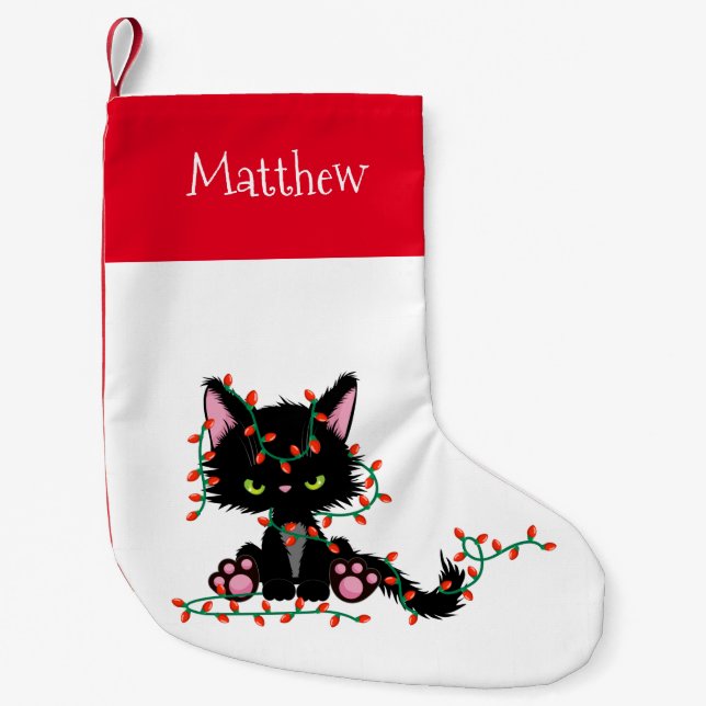 Cute Angry Grumpy Christmas cat Small Christmas Stocking (Front)