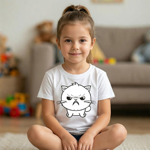 Cute Angry hissing Cat Line Art Illustration T-Shirt