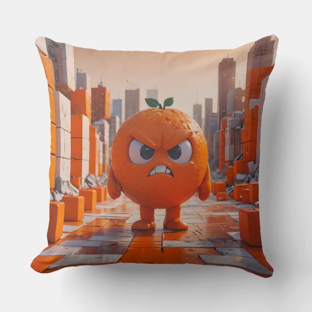 Cute Angry Orange Square Cushion (Front)