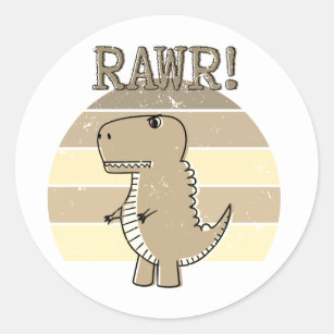 Cute Angry Sepia Cartoon T-Rex Dinosaur Sunset Classic Round Sticker
