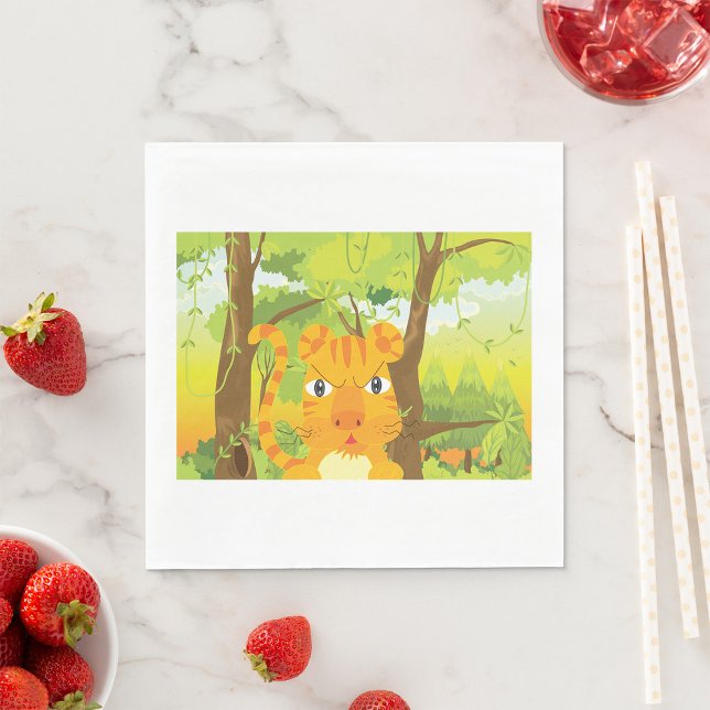 Cute Angry Tiger Cartoon in Jungle  Napkin (Creator Uploaded)