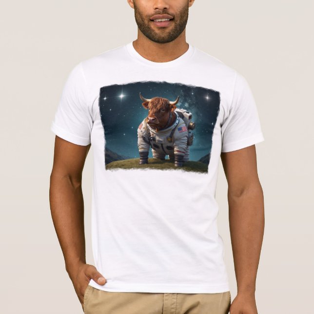 Cute Angus Bull in a Spacesuit T-Shirt (Front)