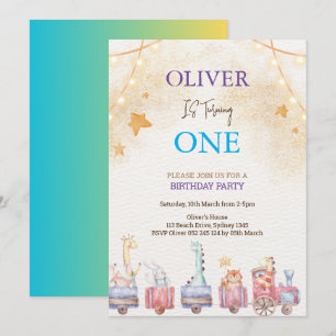 cute animal  1st birthday party  invitation