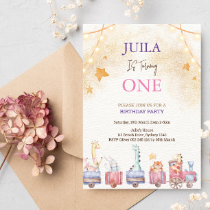 cute animal 1st birthday party invitation