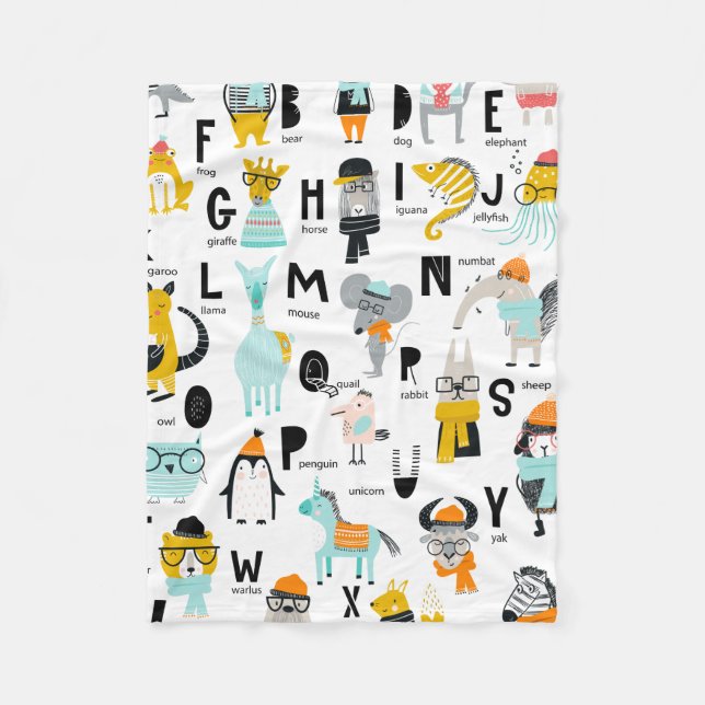 Cute Animal Alphabet | Some Have Hats Fleece Blanket (Front)