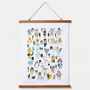 Cute Animal Alphabet Some Have Hats Hanging Tapestry