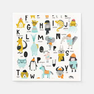 Cute Animal Alphabet Some Have Hats Napkin