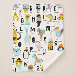 Cute Animal Alphabet Some Have Hats Sherpa Blanket