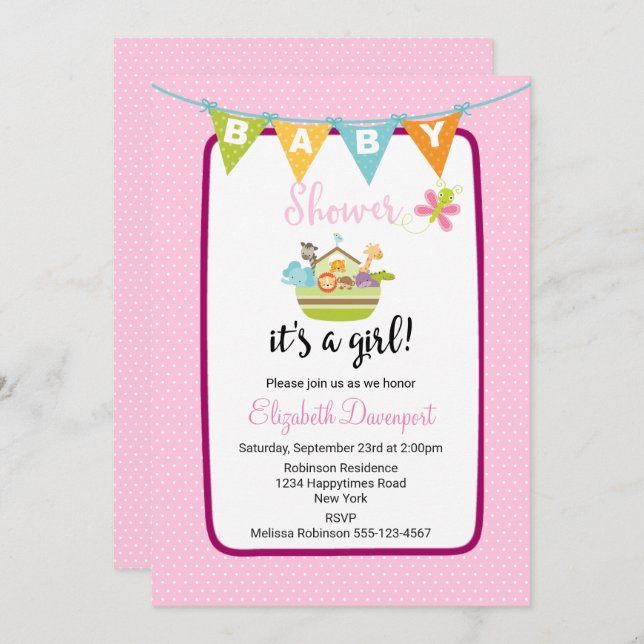 Cute Animal Ark Baby Shower Invitation (Front/Back)