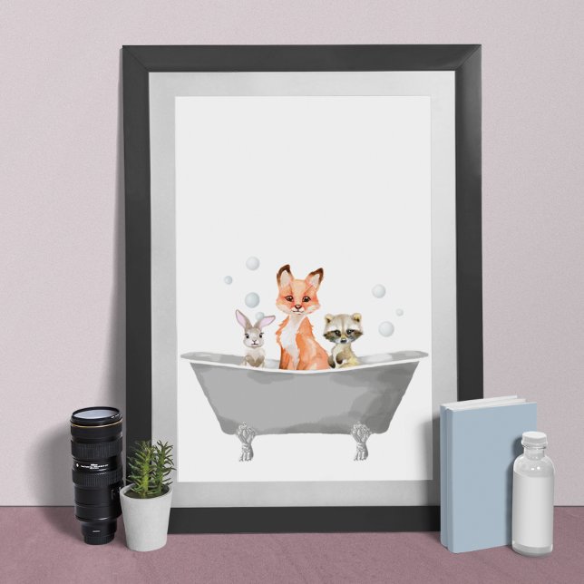 Cute Animal Babies In Bathtub Bath Poster (Creator Uploaded)
