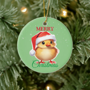 Cute animal baby chick Santa Christmas Costume Ceramic Tree Decoration