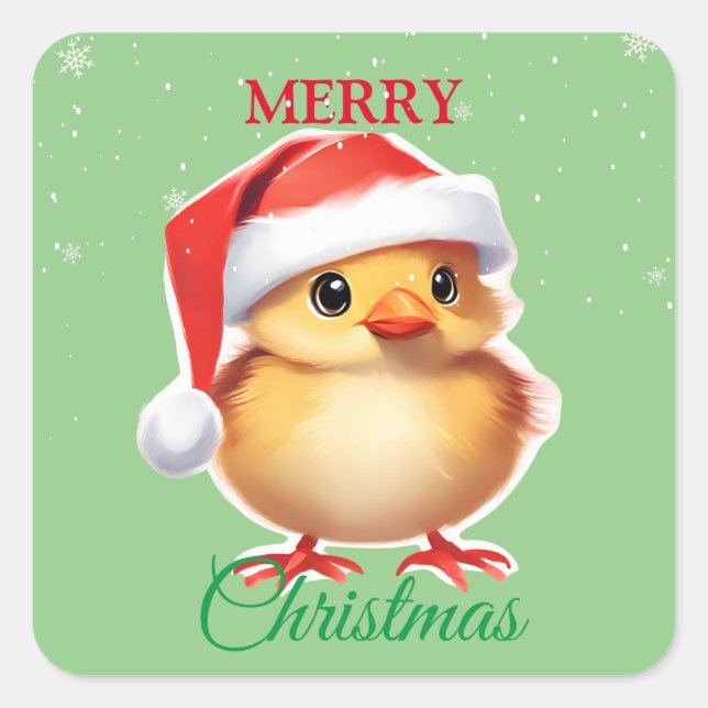 Cute animal baby chick Santa Christmas Costume Square Sticker (Front)