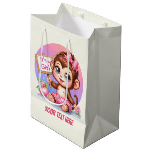 Cute animal baby girl customisable monkey medium gift bag