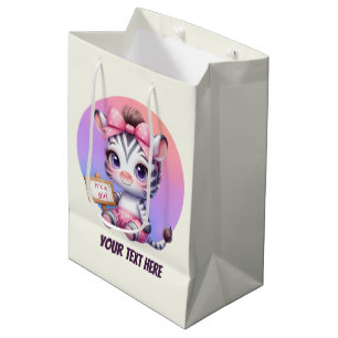 Cute animal baby girl customisable zebra medium gift bag