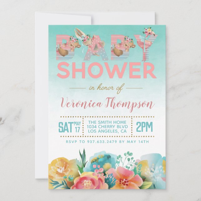 Cute Animal Baby Shower Invitation (Front)