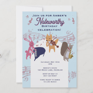 Cute Animal Band Playing Instruments Custom Invitation
