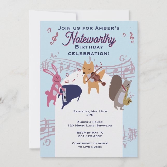 Cute Animal Band Playing Instruments Custom  Invitation (Front)