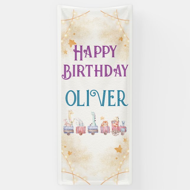 cute animal blue 1st birthday party  banner (Vertical)
