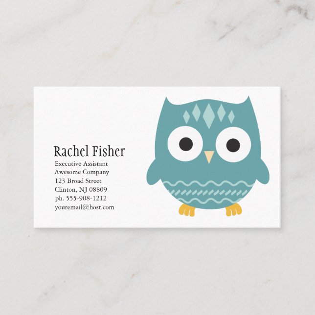 Cute Animal Blue Owl Business Cards (Front)
