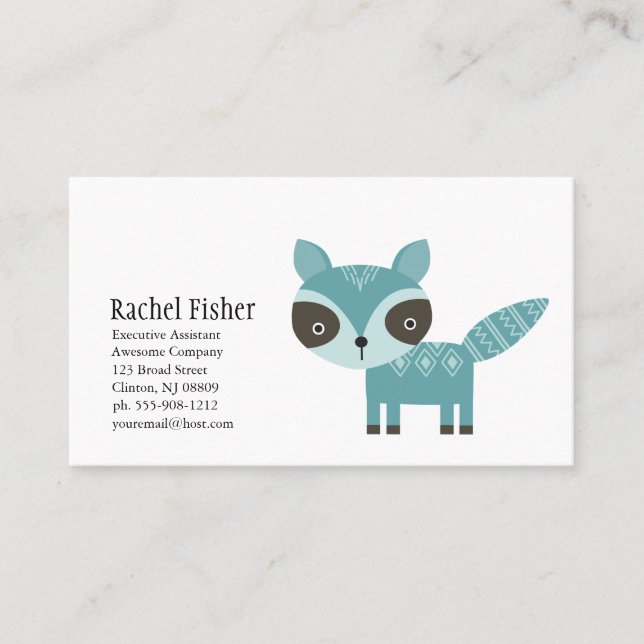 Cute Animal Blue Racoon Business Cards (Front)
