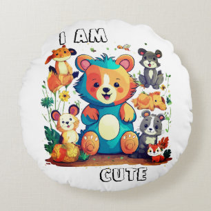 Cute Animal cartoon new i am cute Round Cushion