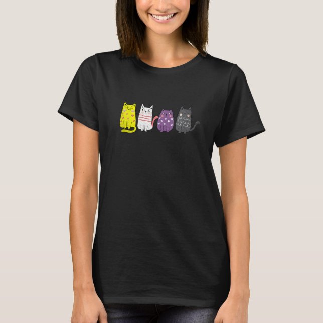 Cute Animal Cat  Non Binary Pride Agender Non Bina T-Shirt (Front)