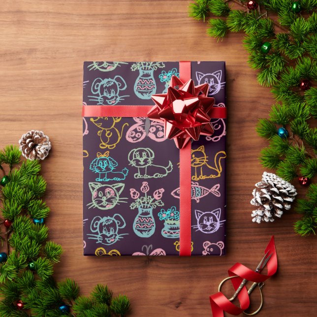 Cute Animal Chalk Drawing Wrapping Paper (Holiday Gift)