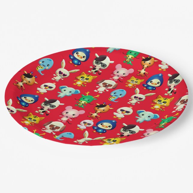 Cute Animal Characters Paper Plate (Angled)