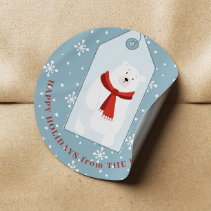 Cute animal Christmas winter funny polar bear blue Classic Round Sticker