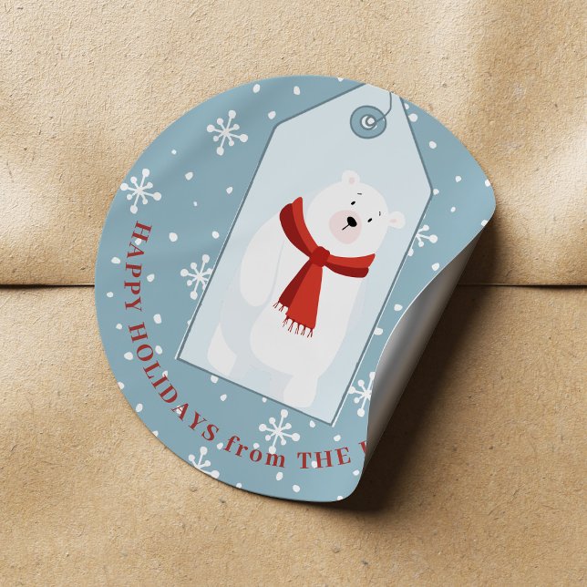 Cute animal Christmas winter funny polar bear blue Classic Round Sticker (Creator Uploaded)