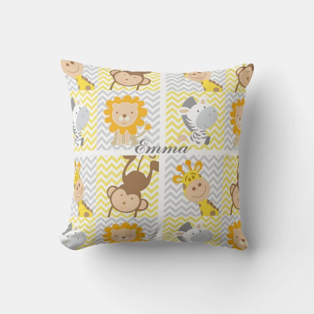 Cute Animal Colourful Chevron Personalised Nursery Cushion (Front)