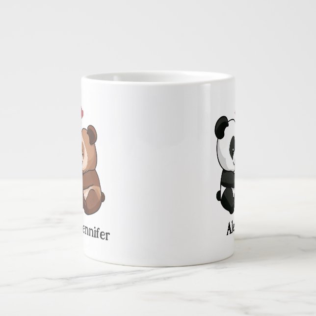 Cute Animal Couple Large Coffee Mug (Front)