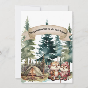 Cute Animal Couple Outdoor Adventure Christmas  Holiday Card