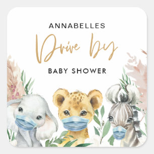 Cute animal covid mask drive by baby square sticker